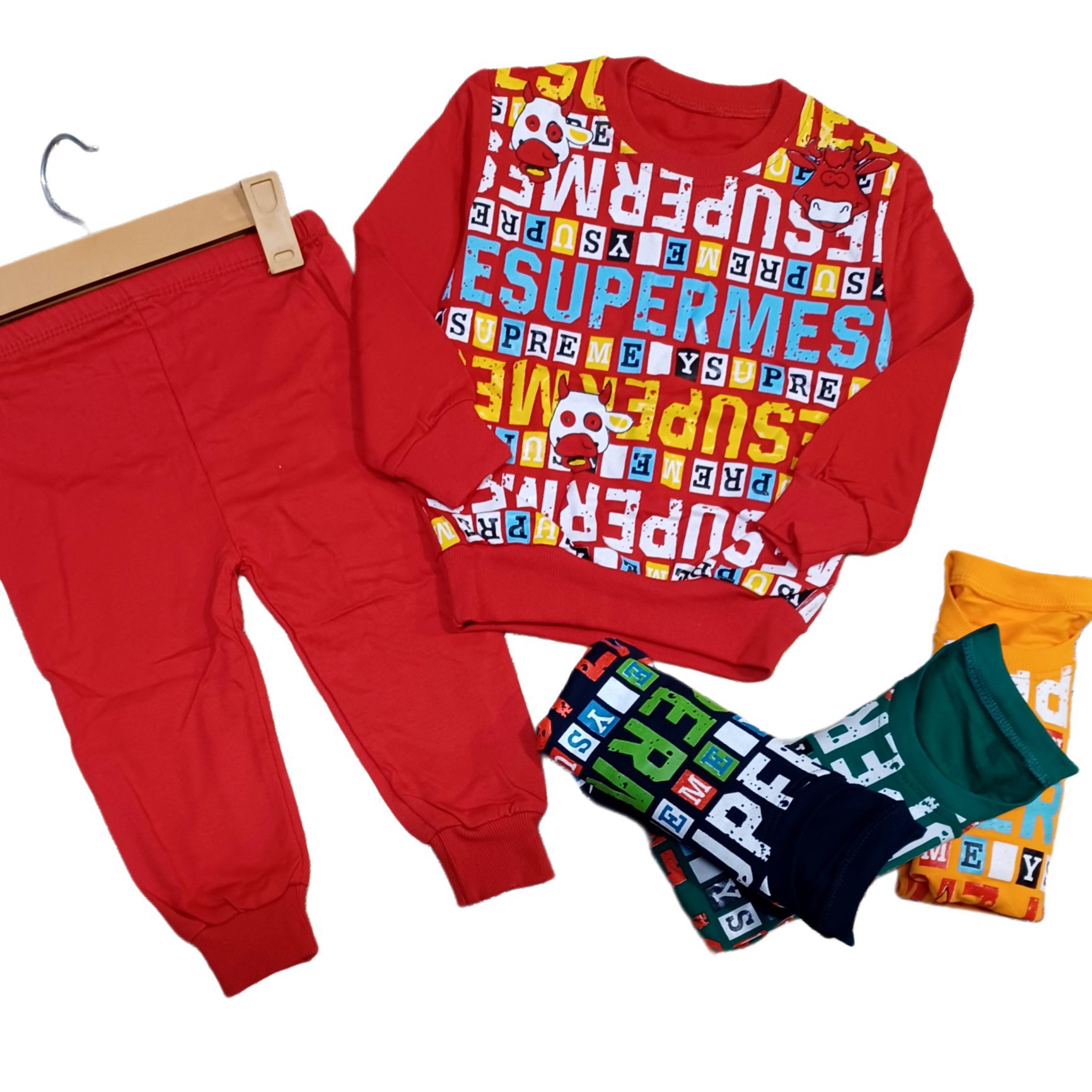 بلوز شلوار پسرانه پنبه 3 نخ اعلا عمده (بسته 4 تایی)