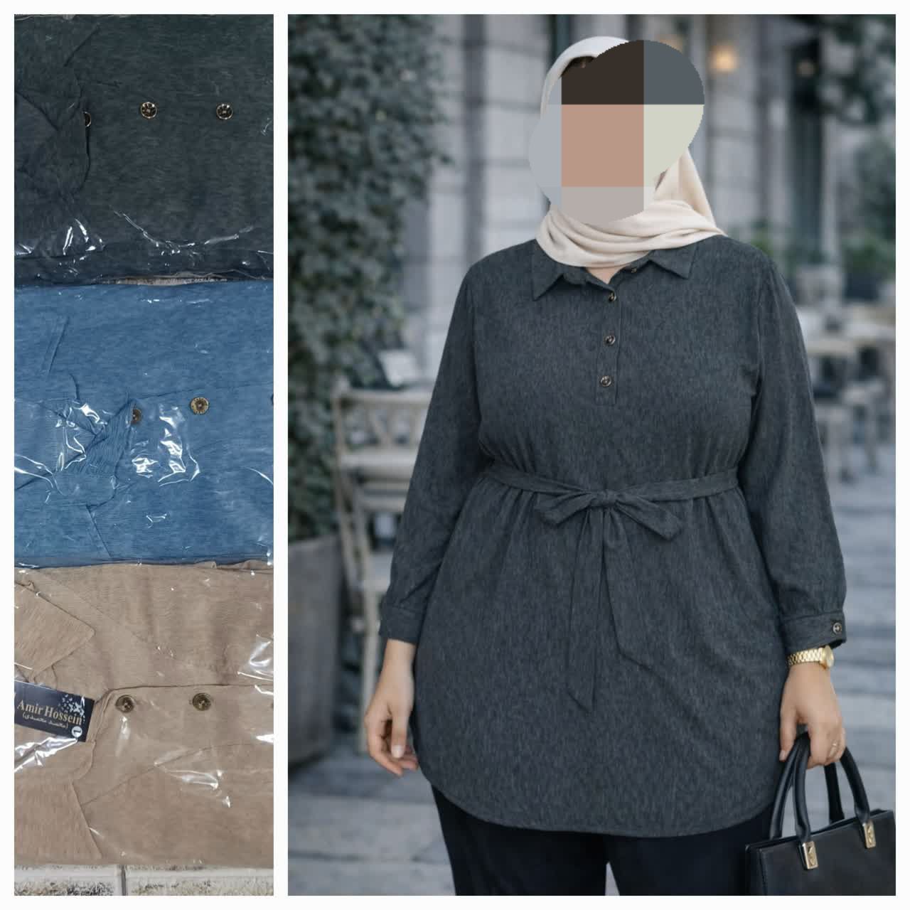 تونیک زنانه چروک یقه 3 دکمه عمده 4 تایی