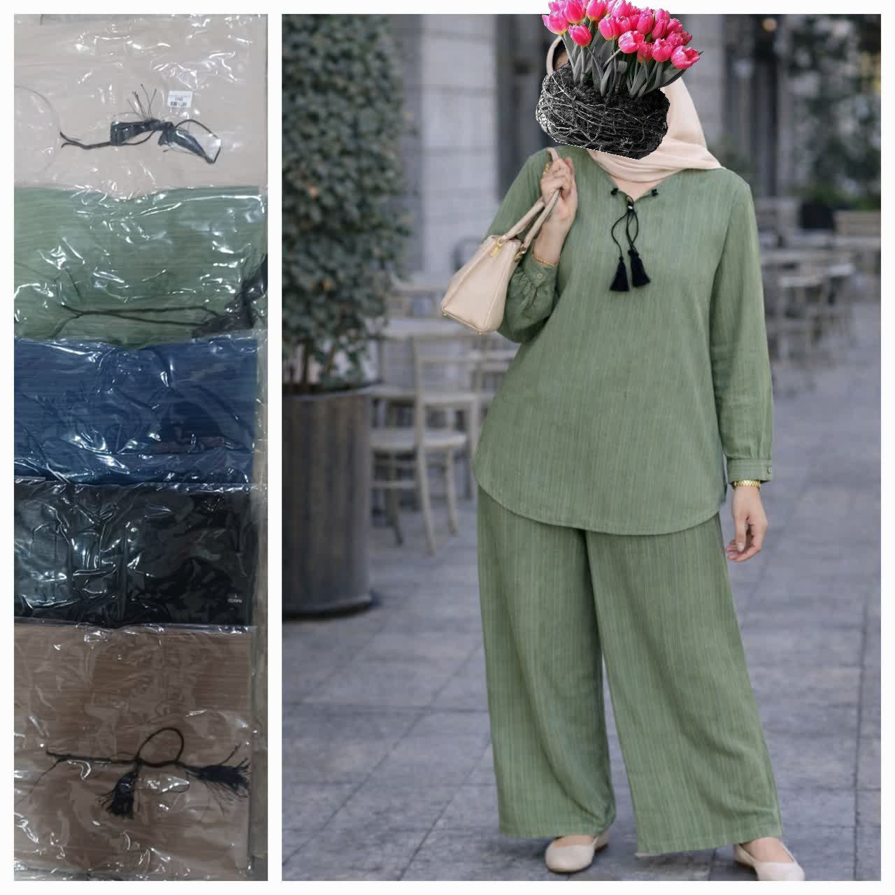 تونیک شلوار زنانه یقه وی شانتون عمده 4 تایی