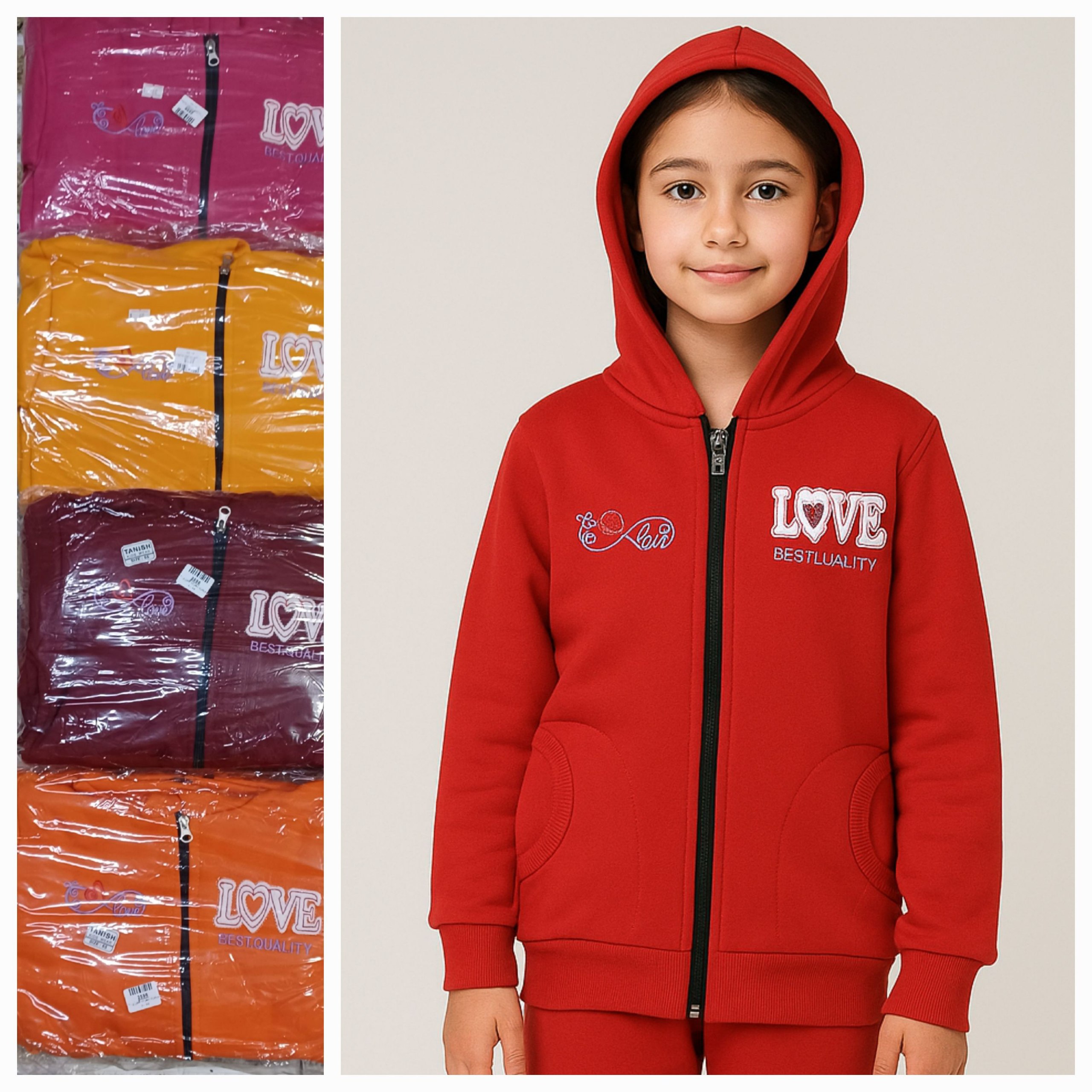 سویشرت دخترانه پنبه دورس گلدوزی تو کرک عمده (بسته 6 تایی)