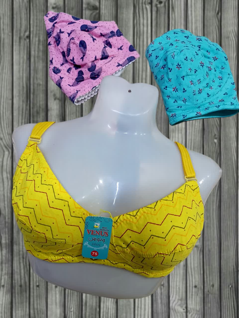 سوتین زنانه پنبه طرح دار عمده(بسته 12تایی)